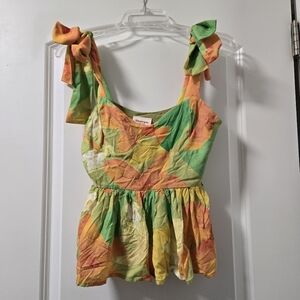 Showpo. Multi-Color Vibrant Summer Floral Tie-Shoulder Peplum Tank Top Size 6